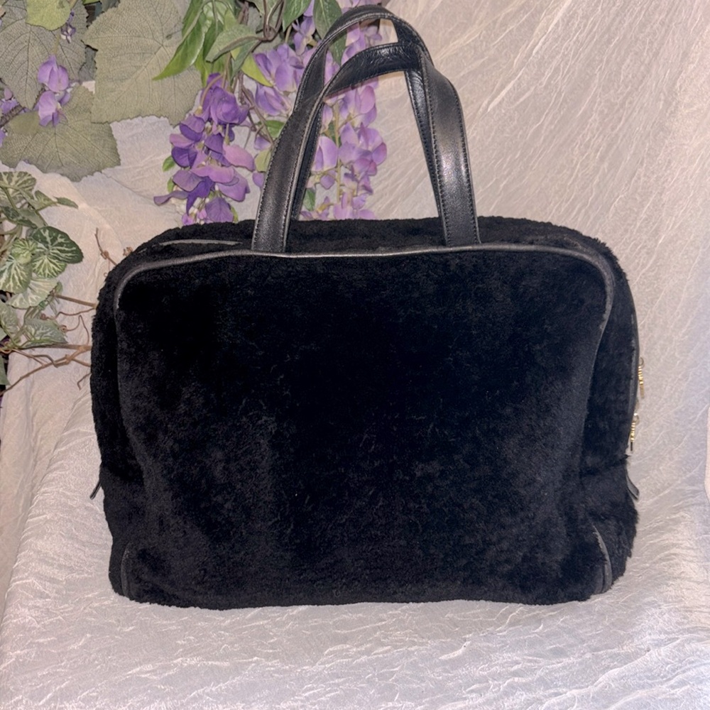 Loewe Black Shearling Top-Handle Tote